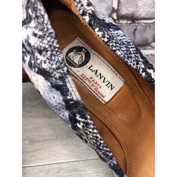 LANVIN Ivory Blue Snake Print Leather Ballerina Pumps Wedges Women 40EU/9.5M US - Picture 14 of 16